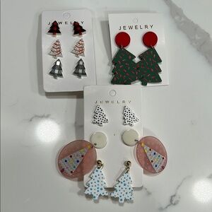 Festive Tree Earrings Set - Red, Green, Black, White